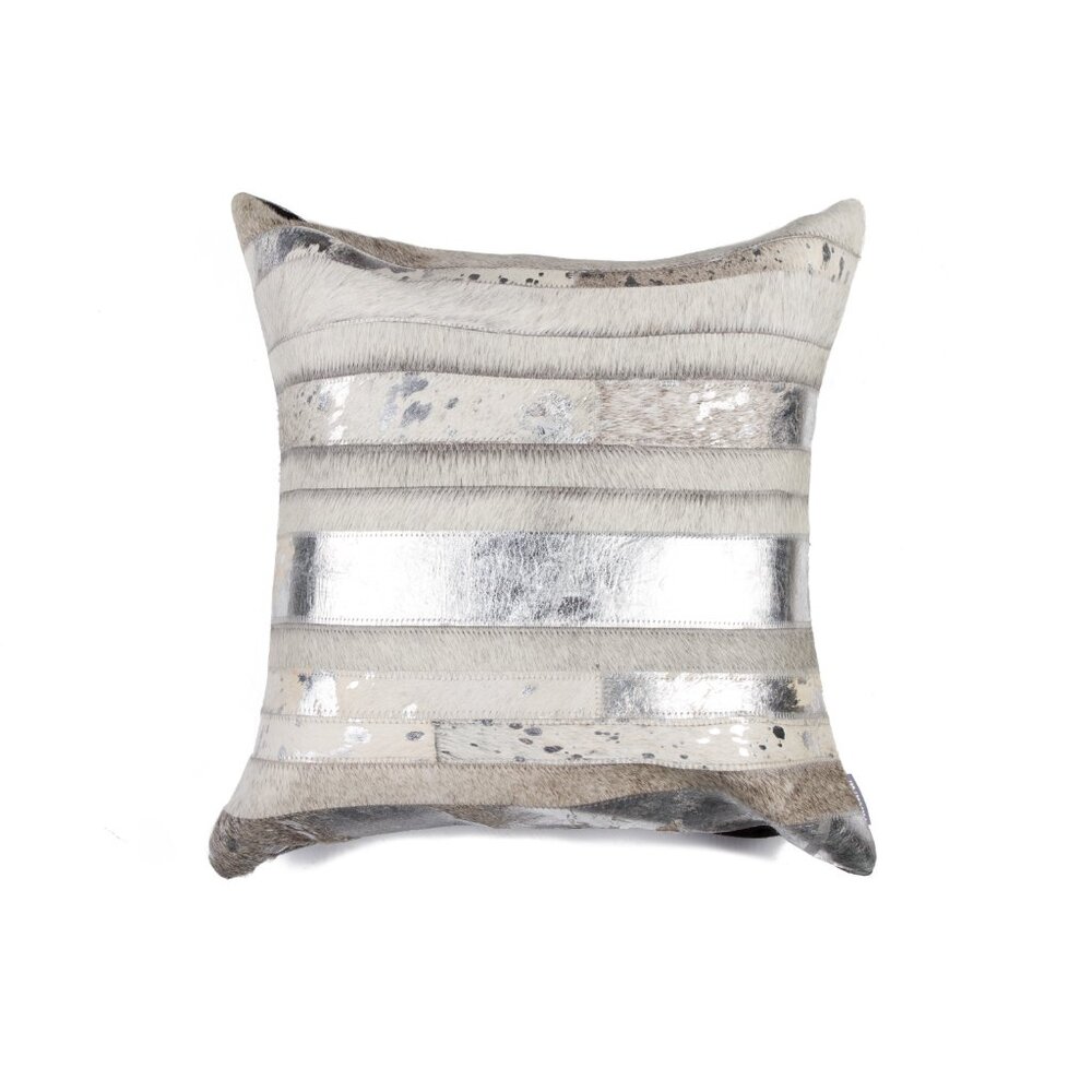 Natural Home Decor Torino Madrid Cowhide Pillow | 1-Piece | Grey & silver